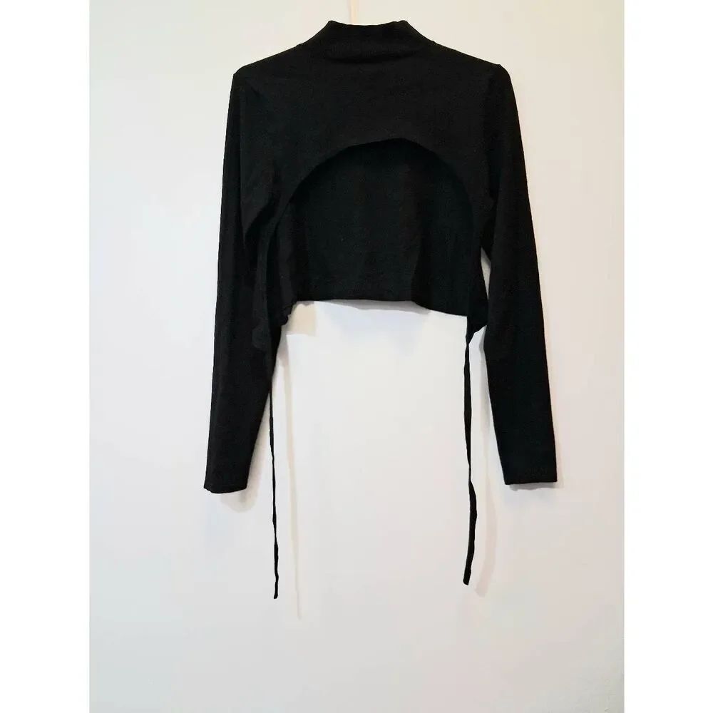Sun Deh aritzia womens large cropped mock neck black top lightweight longsleeve
